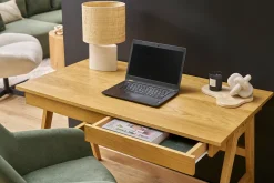 Bureau design avec rangements 2 tiroirs bois clair hévéa L120 cm BROOK