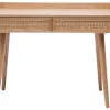 Bureau design avec rangements 2 tiroirs bois clair et cannage rotin L105 cm ELSY
