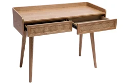 Bureau design avec rangements 2 tiroirs bois clair et cannage rotin L105 cm ELSY