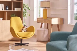Bureau design avec rangements 2 tiroirs bois clair et cannage rotin L105 cm ELSY