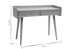 Bureau design avec rangements 2 tiroirs bois clair et cannage rotin L105 cm ELSY