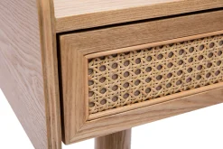 Bureau design avec rangements 2 tiroirs bois clair et cannage rotin L105 cm ELSY