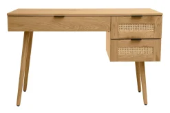 Bureau finition bois clair, cannage rotin et métal noir 3 tiroirs L120 cm MANILLE