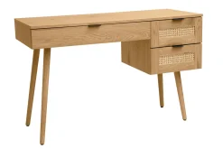 Bureau finition bois clair, cannage rotin et métal noir 3 tiroirs L120 cm MANILLE
