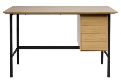 Bureau industriel finition bois chêne et métal noir avec rangements 2 tiroirs L120 cm MAXENCE
