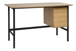 Bureau industriel finition bois chêne et métal noir avec rangements 2 tiroirs L120 cm MAXENCE