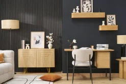 Bureau industriel finition bois chêne et métal noir avec rangements 2 tiroirs L120 cm MAXENCE