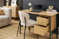 Bureau industriel finition bois chêne et métal noir avec rangements 2 tiroirs L120 cm MAXENCE