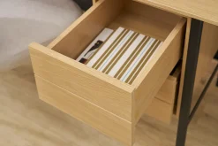Bureau industriel finition bois chêne et métal noir avec rangements 2 tiroirs L120 cm MAXENCE