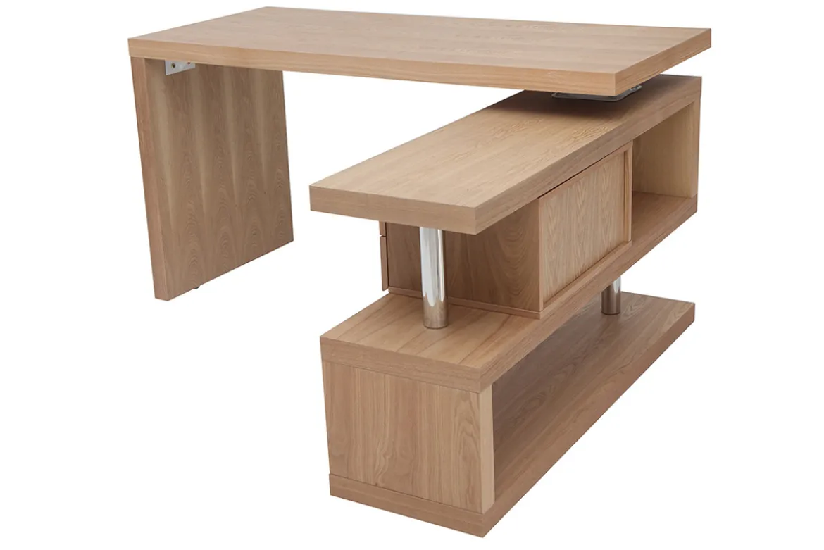 Bureau modulable design avec rangements 2 tiroirs bois clair L140-218 cm MAX
