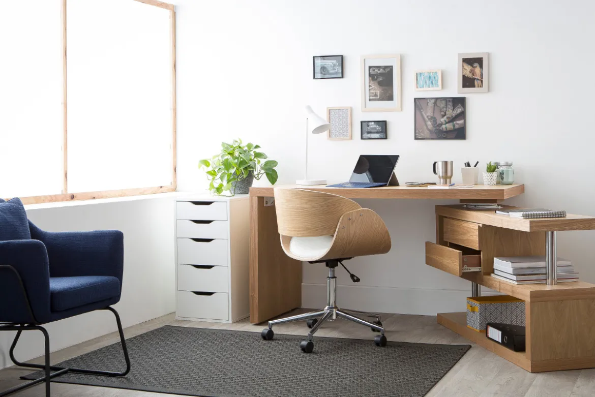 Bureau modulable design avec rangements 2 tiroirs bois clair L140-218 cm MAX