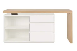 Bureau modulable design blanc brillant et bois clair frêne L160-235 cm NEW MAX