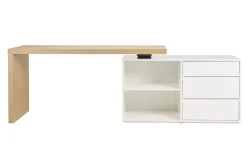Bureau modulable design blanc brillant et bois clair frêne L160-235 cm NEW MAX
