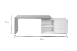 Bureau modulable design blanc brillant et bois clair frêne L160-235 cm NEW MAX