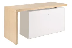 Bureau modulable design blanc brillant et bois clair frêne L160-235 cm NEW MAX
