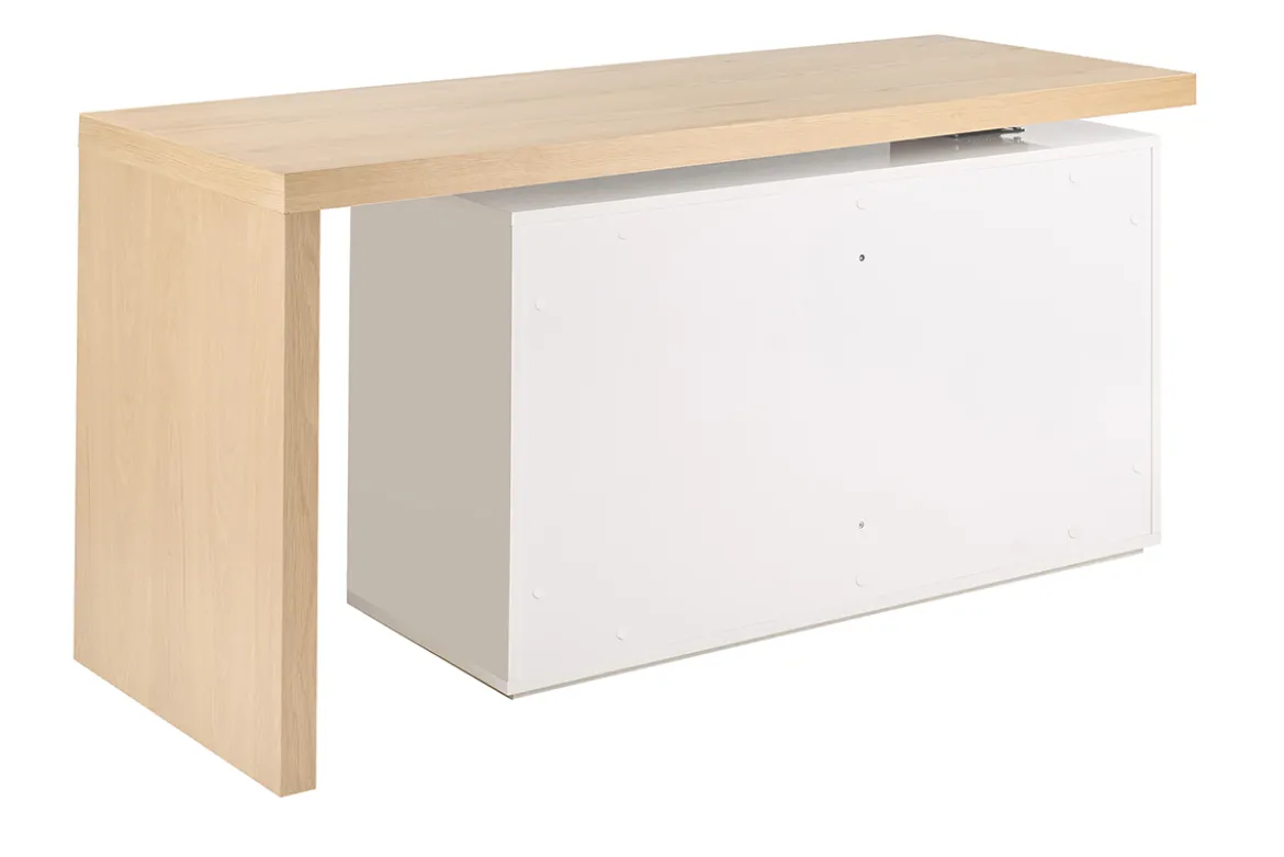 Bureau modulable design blanc brillant et bois clair frêne L160-235 cm NEW MAX
