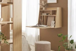 Bureau mural avec rangements scandinave bois clair chêne L78 cm GABIN