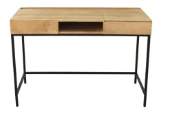 Bureau à rangements industriel bois manguier massif et métal noir L118 cm YPSTER