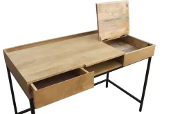 Bureau à rangements industriel bois manguier massif et métal noir L118 cm YPSTER