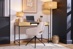 Bureau à rangements industriel bois manguier massif et métal noir L118 cm YPSTER