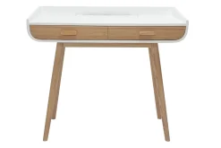 Bureau scandinave blanc et bois clair avec rangements 2 tiroirs L100 cm HALLEN