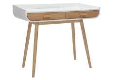 Bureau scandinave blanc et bois clair avec rangements 2 tiroirs L100 cm HALLEN