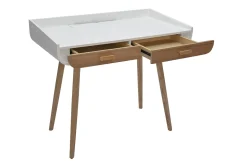 Bureau scandinave blanc et bois clair avec rangements 2 tiroirs L100 cm HALLEN