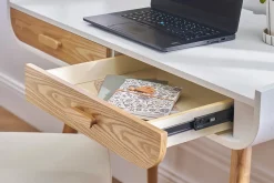 Bureau scandinave blanc et bois clair avec rangements 2 tiroirs L100 cm HALLEN