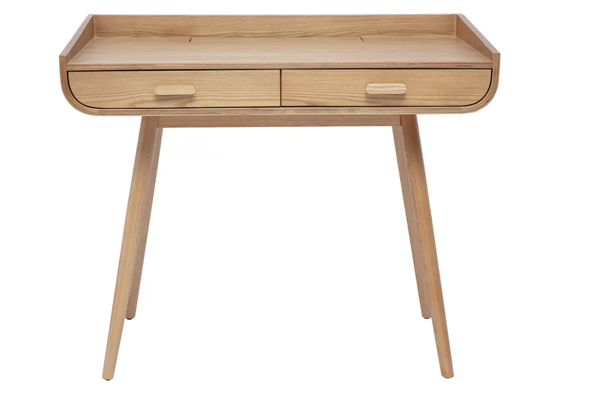 Bureau scandinave bois clair avec rangements 2 tiroirs L100 cm HALLEN