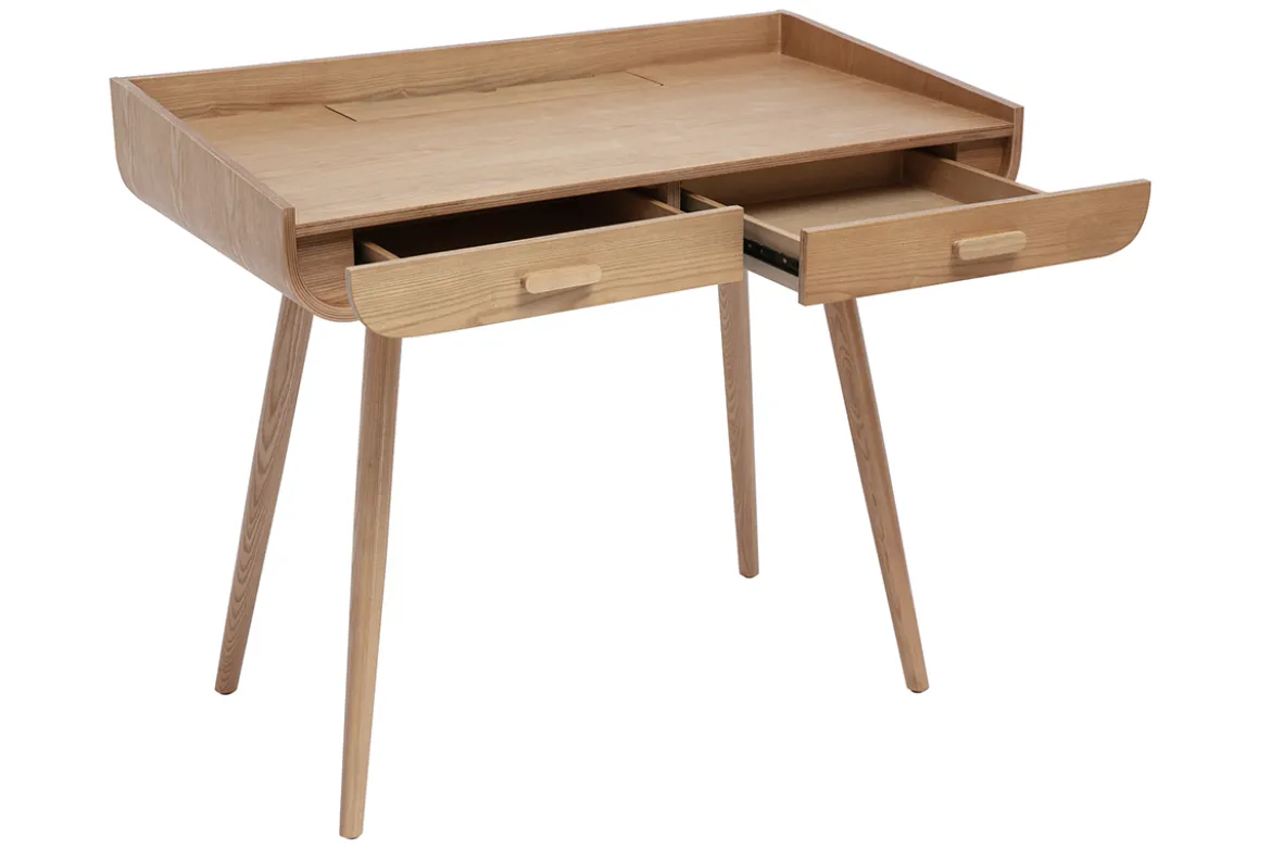 Bureau scandinave bois clair avec rangements 2 tiroirs L100 cm HALLEN