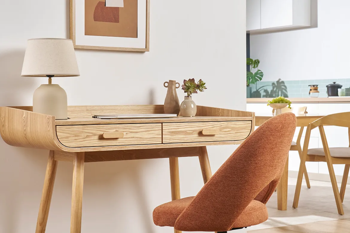 Bureau scandinave bois clair avec rangements 2 tiroirs L100 cm HALLEN