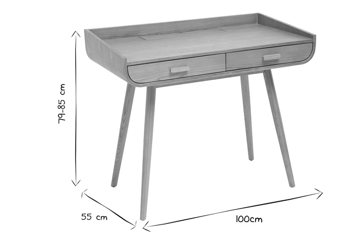 Bureau scandinave bois clair avec rangements 2 tiroirs L100 cm HALLEN