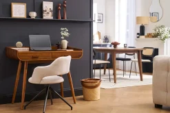 Bureau scandinave bois foncé avec rangements 2 tiroirs L100 cm HALLEN