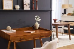 Bureau scandinave bois foncé avec rangements 2 tiroirs L100 cm HALLEN