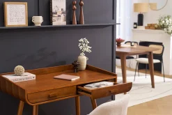 Bureau scandinave bois foncé avec rangements 2 tiroirs L100 cm HALLEN