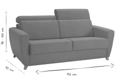 Canapé convertible avec têtières ajustables 3 places en tissu beige et bois clair avec matelas 13 cm GOYA