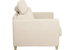 Canapé convertible avec têtières ajustables 3 places en tissu beige et bois clair avec matelas 13 cm GOYA