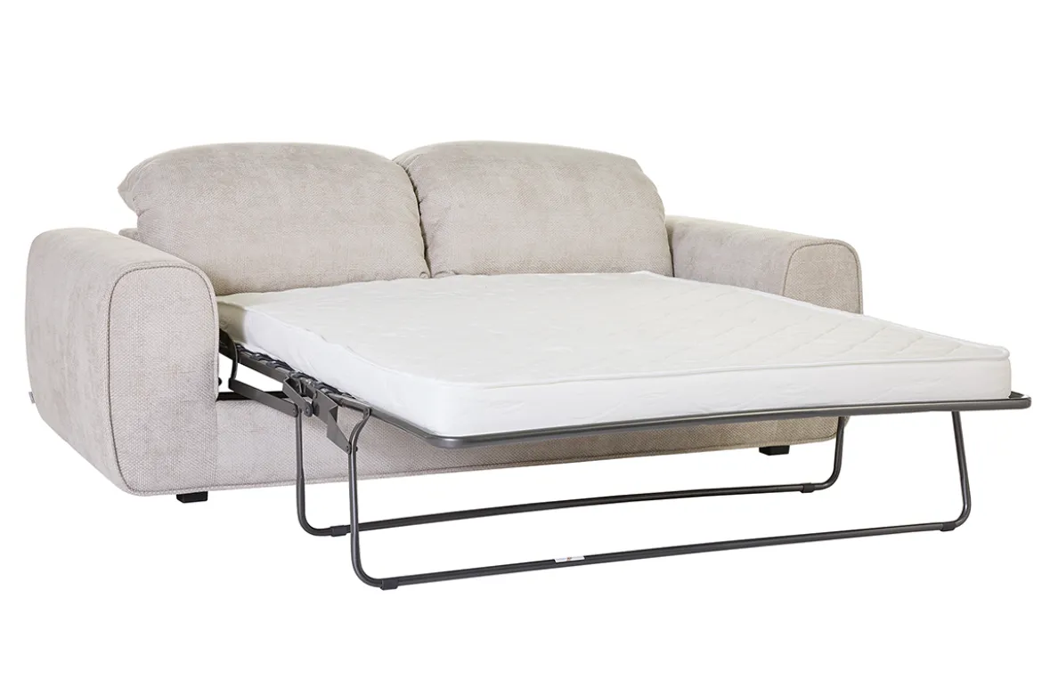 Canapé convertible avec têtières ajustables 3 places en tissu velours chenille beige NOAM