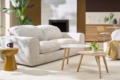 Canapé convertible avec têtières ajustables 3 places en tissu velours chenille beige NOAM