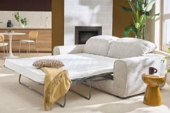 Canapé convertible avec têtières ajustables 3 places en tissu velours chenille beige NOAM