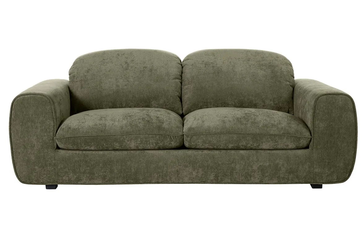 Canapé convertible avec têtières ajustables 3 places en tissu effet velours texturé vert kaki NOAM