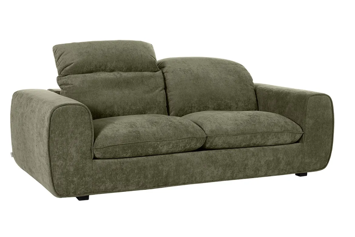 Canapé convertible avec têtières ajustables 3 places en tissu effet velours texturé vert kaki NOAM