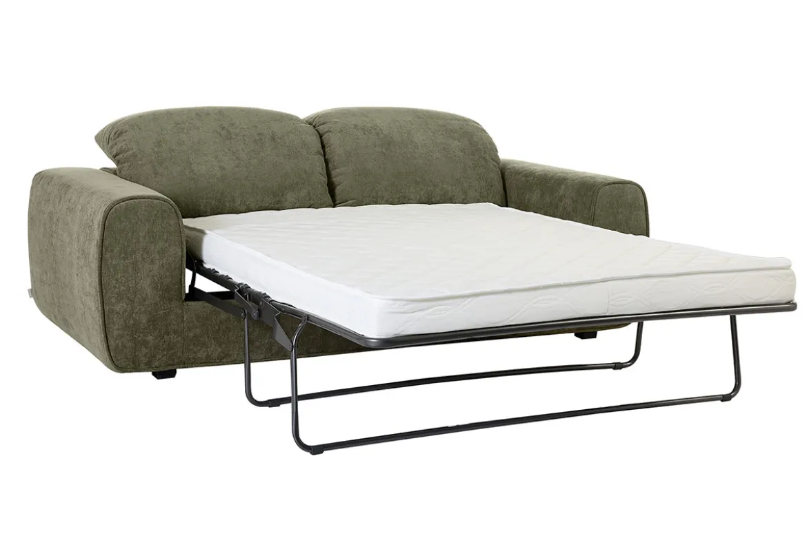Canapé convertible avec têtières ajustables 3 places en tissu effet velours texturé vert kaki NOAM
