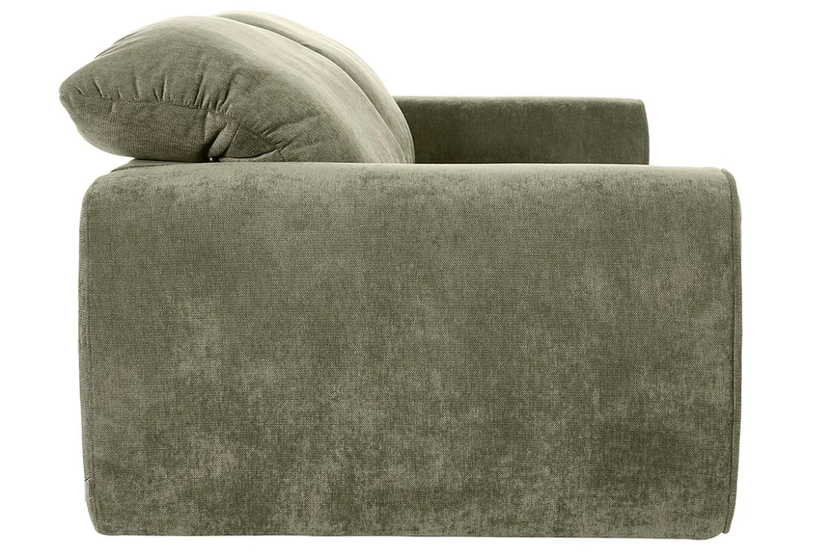 Canapé convertible avec têtières ajustables 3 places en tissu effet velours texturé vert kaki NOAM