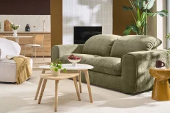 Canapé convertible avec têtières ajustables 3 places en tissu effet velours texturé vert kaki NOAM