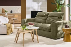 Canapé convertible avec têtières ajustables 3 places en tissu effet velours texturé vert kaki NOAM
