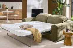 Canapé convertible avec têtières ajustables 3 places en tissu effet velours texturé vert kaki NOAM