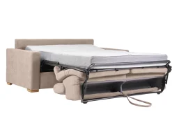 Canapé convertible avec têtières ajustables 3 places en tissu effet velours beige avec matelas 18 cm NORO
