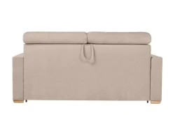 Canapé convertible avec têtières ajustables 3 places en tissu effet velours beige avec matelas 18 cm NORO