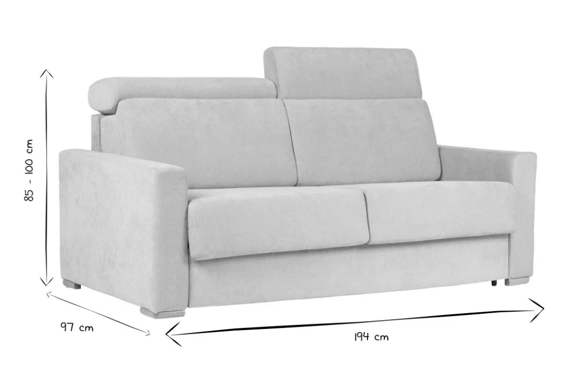 Canapé convertible avec têtières ajustables 3 places en tissu effet velours beige avec matelas 18 cm NORO